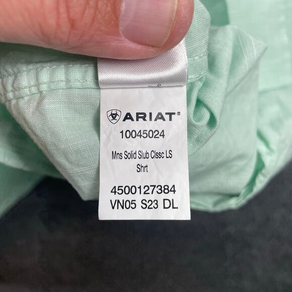 Ariat Solid Slub Classic Dress Shirt Men's XXL Green Button Down Long Sleeve - Picture 9 of 13